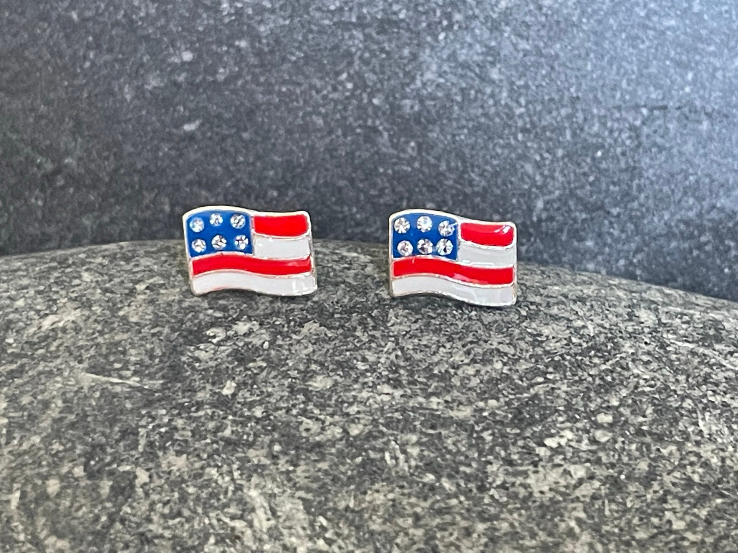 USA Flag Earrings in 925 Sterling Silver