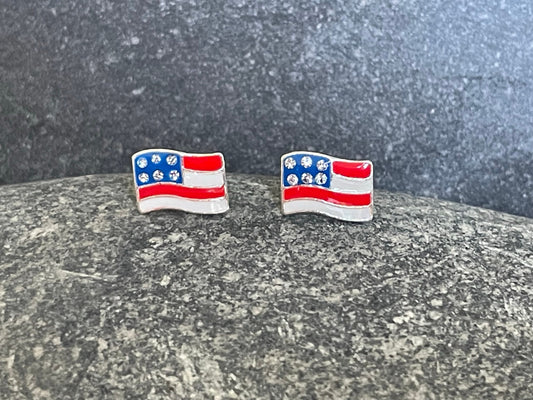 USA Flag Earrings in 925 Sterling Silver