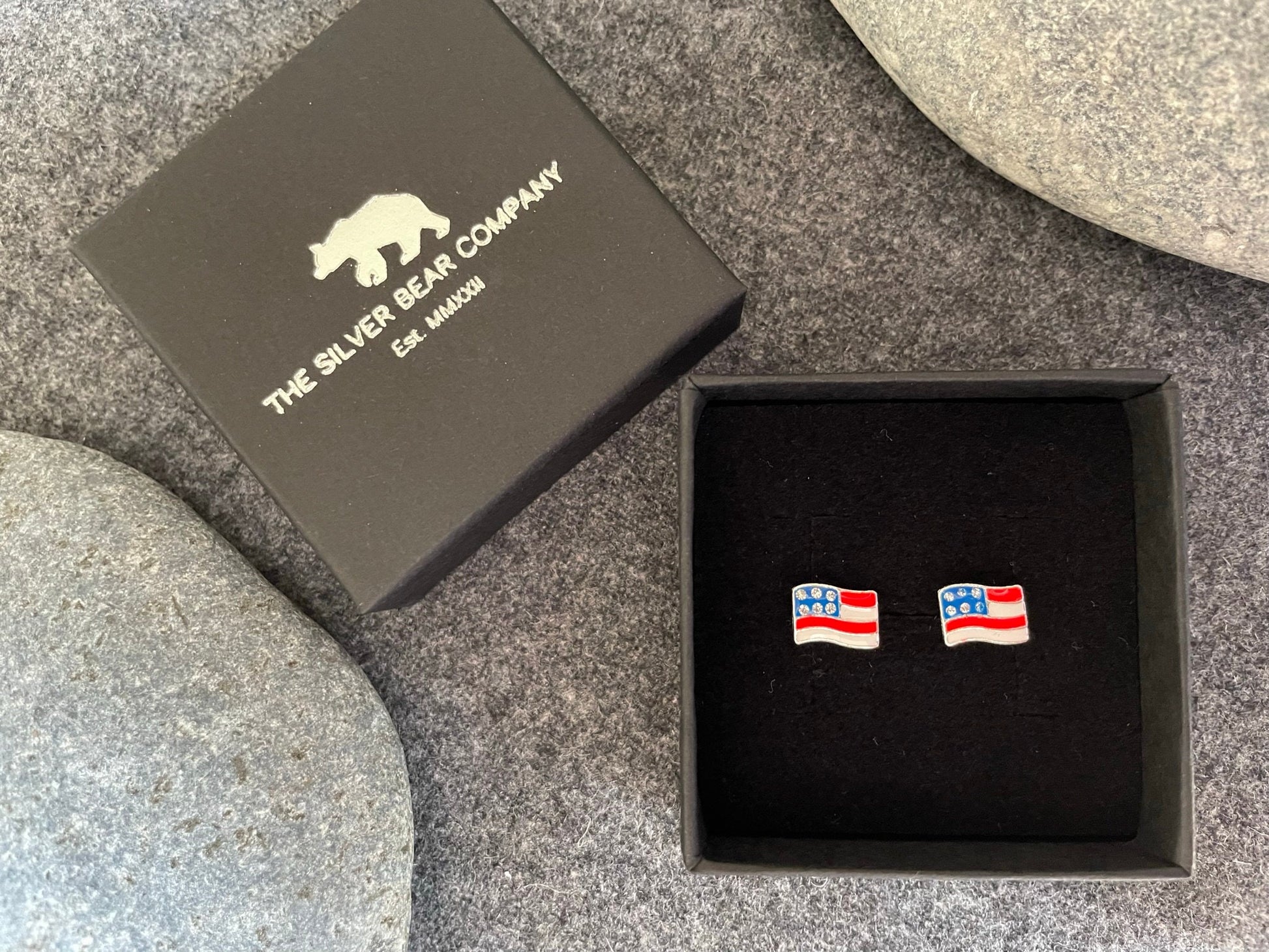 USA Flag Earrings in 925 Sterling Silver
