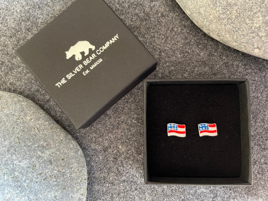 USA Flag Earrings in 925 Sterling Silver