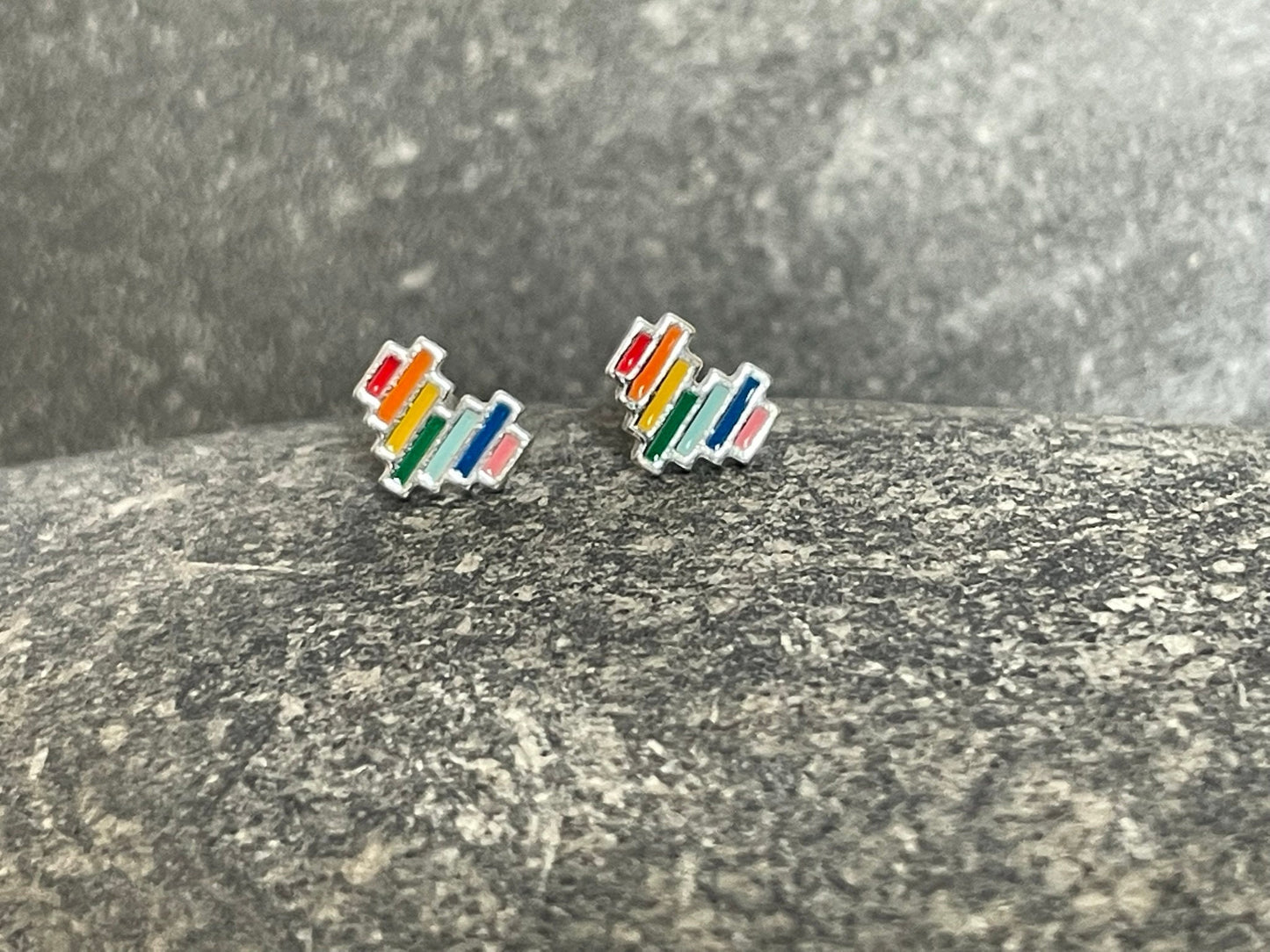 Pride Rainbow Heart Earrings in 925 Sterling Silver