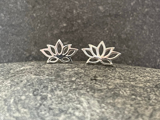 Lotus Flower - 925 Sterling Silver Plain Stud Earrings