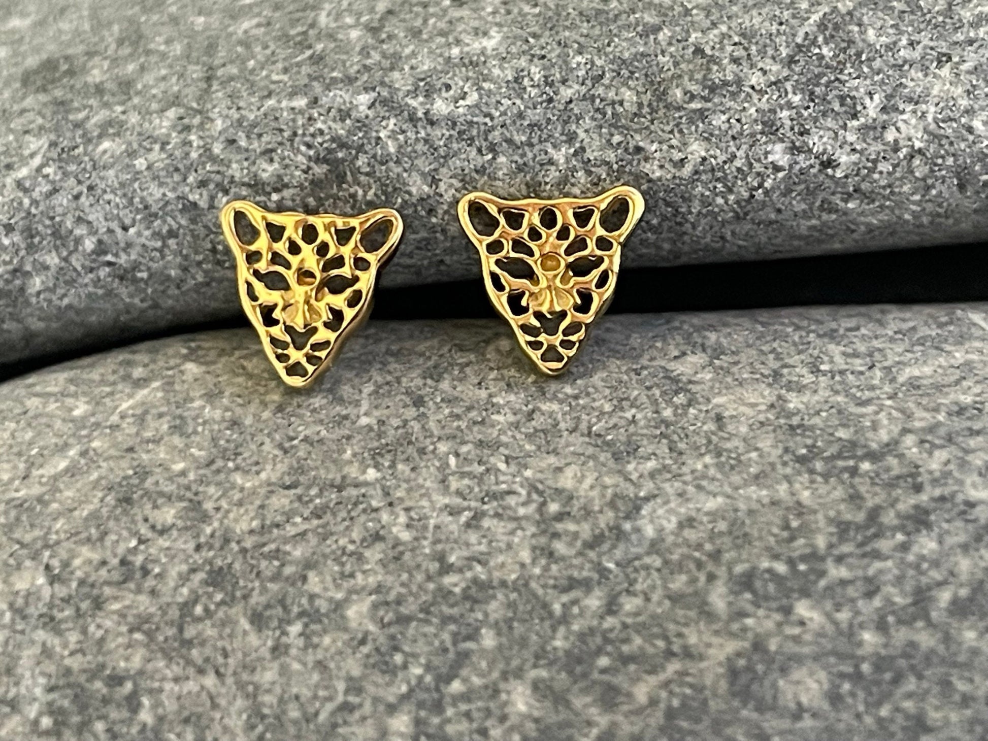 Leopard - 925 Sterling Silver Plain Stud Earrings
