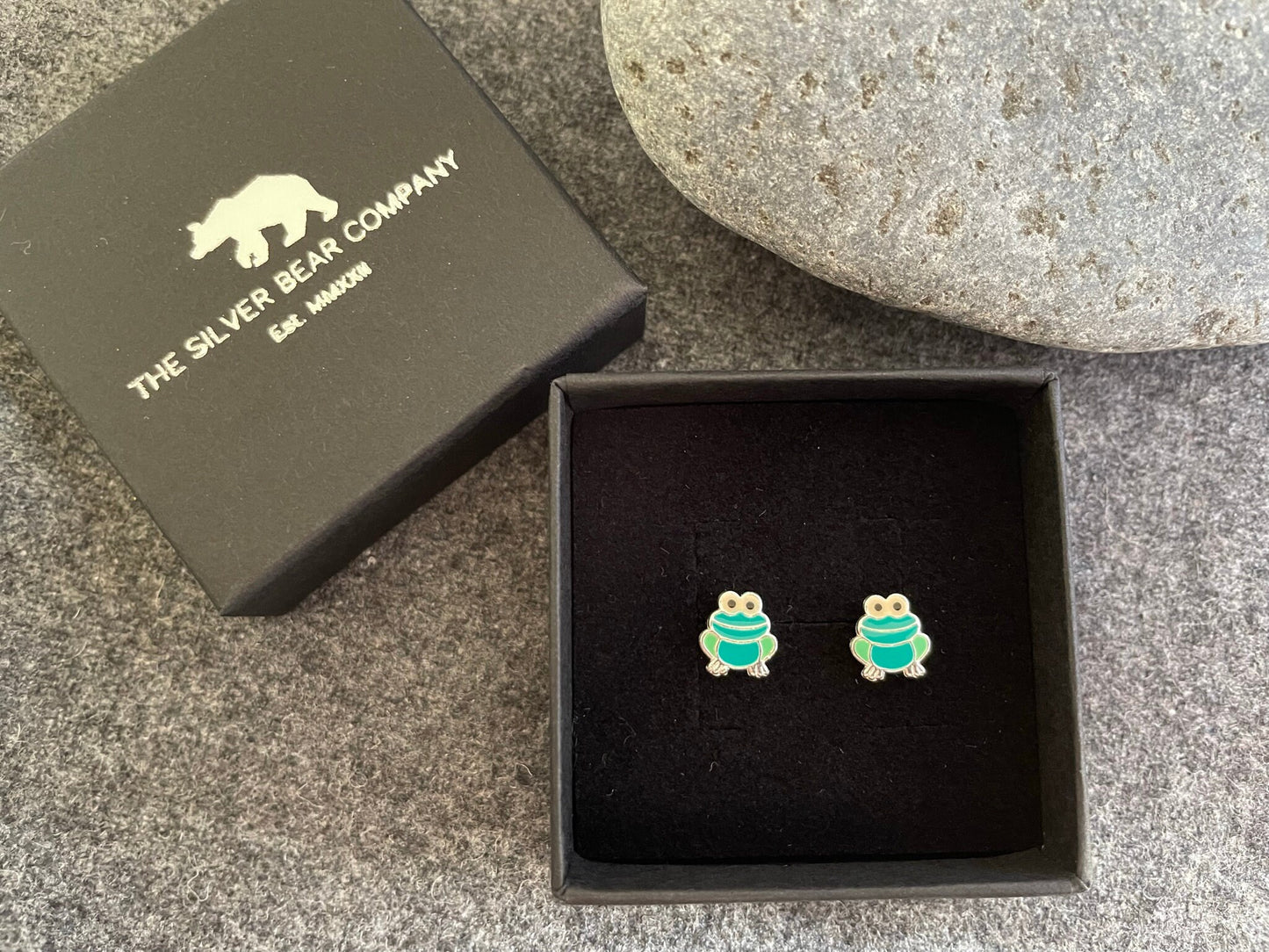 Frog - 925 Sterling Silver Colourful Stud Earrings Boxed