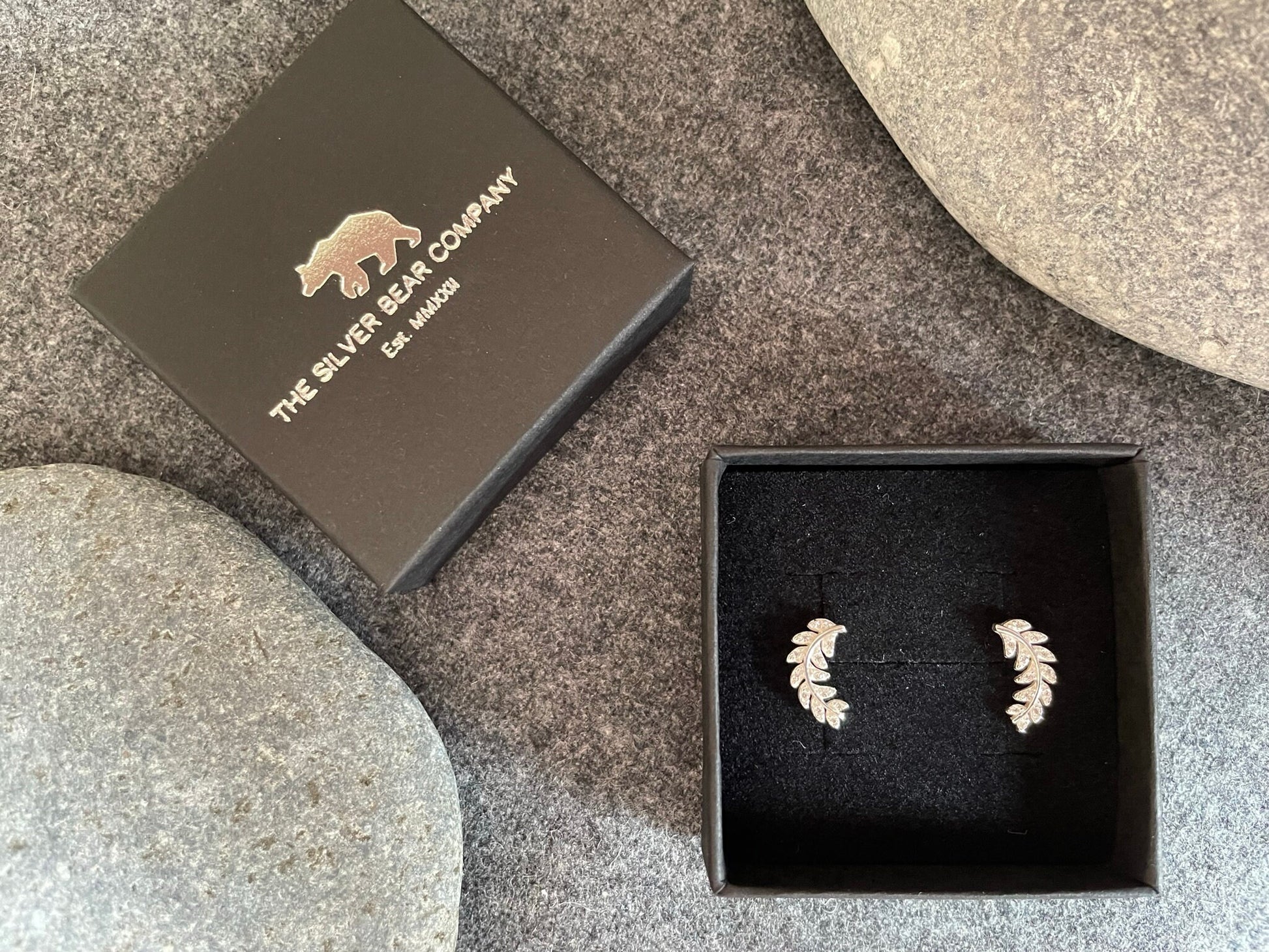 Olive Leaf Climber - 925 Sterling Silver Cubic Zirconia CZ Stud Earrings