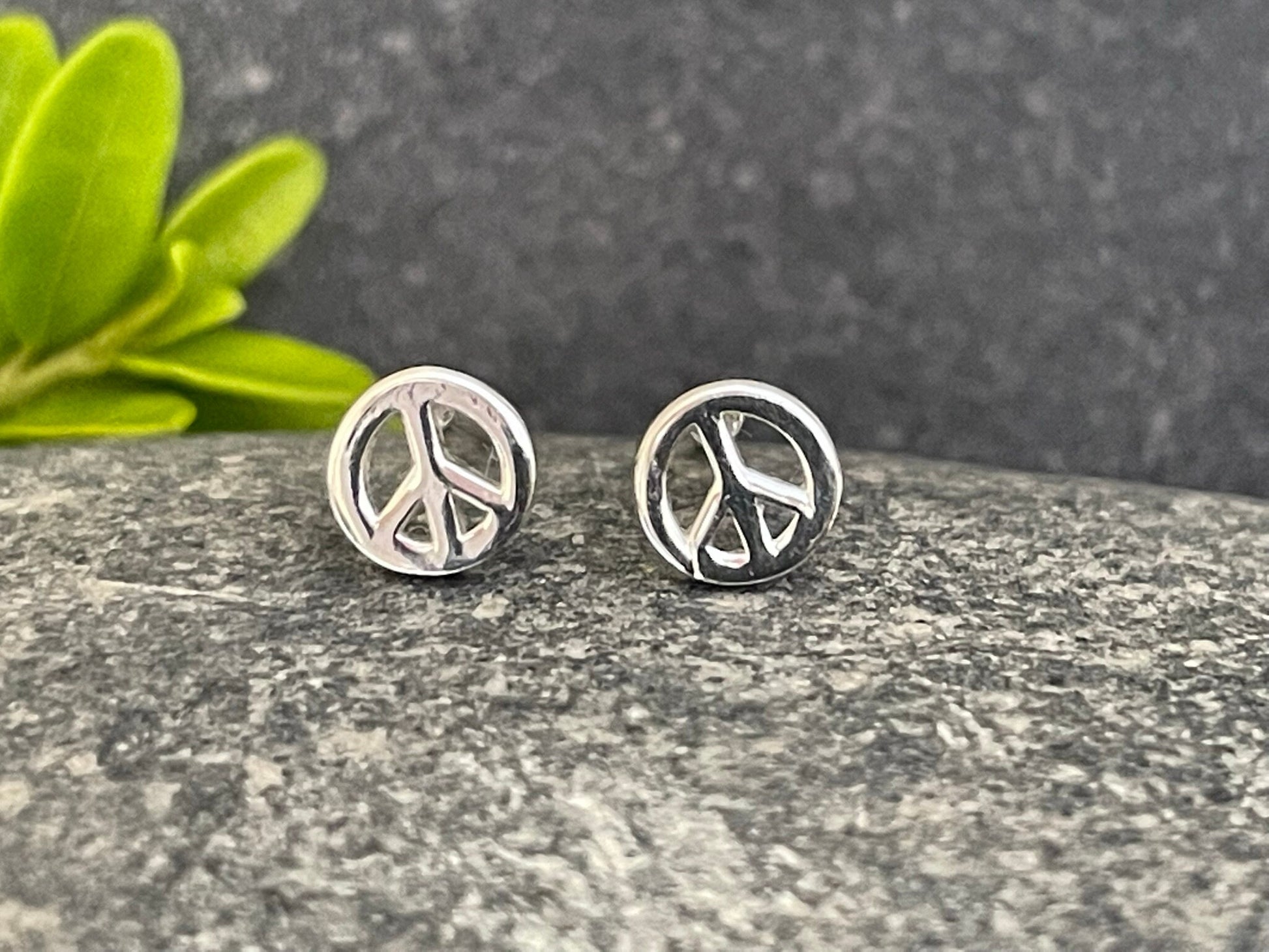Peace (small) - 925 Sterling Silver Plain Stud Earrings