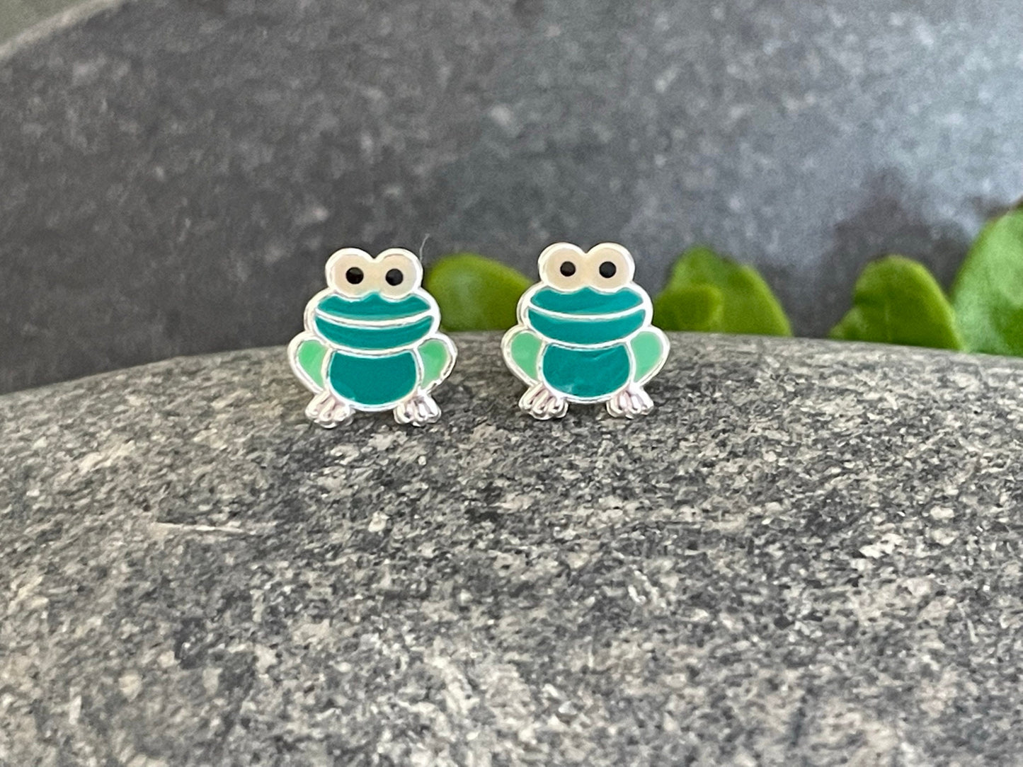 Frog - 925 Sterling Silver Colourful Stud Earrings Boxed