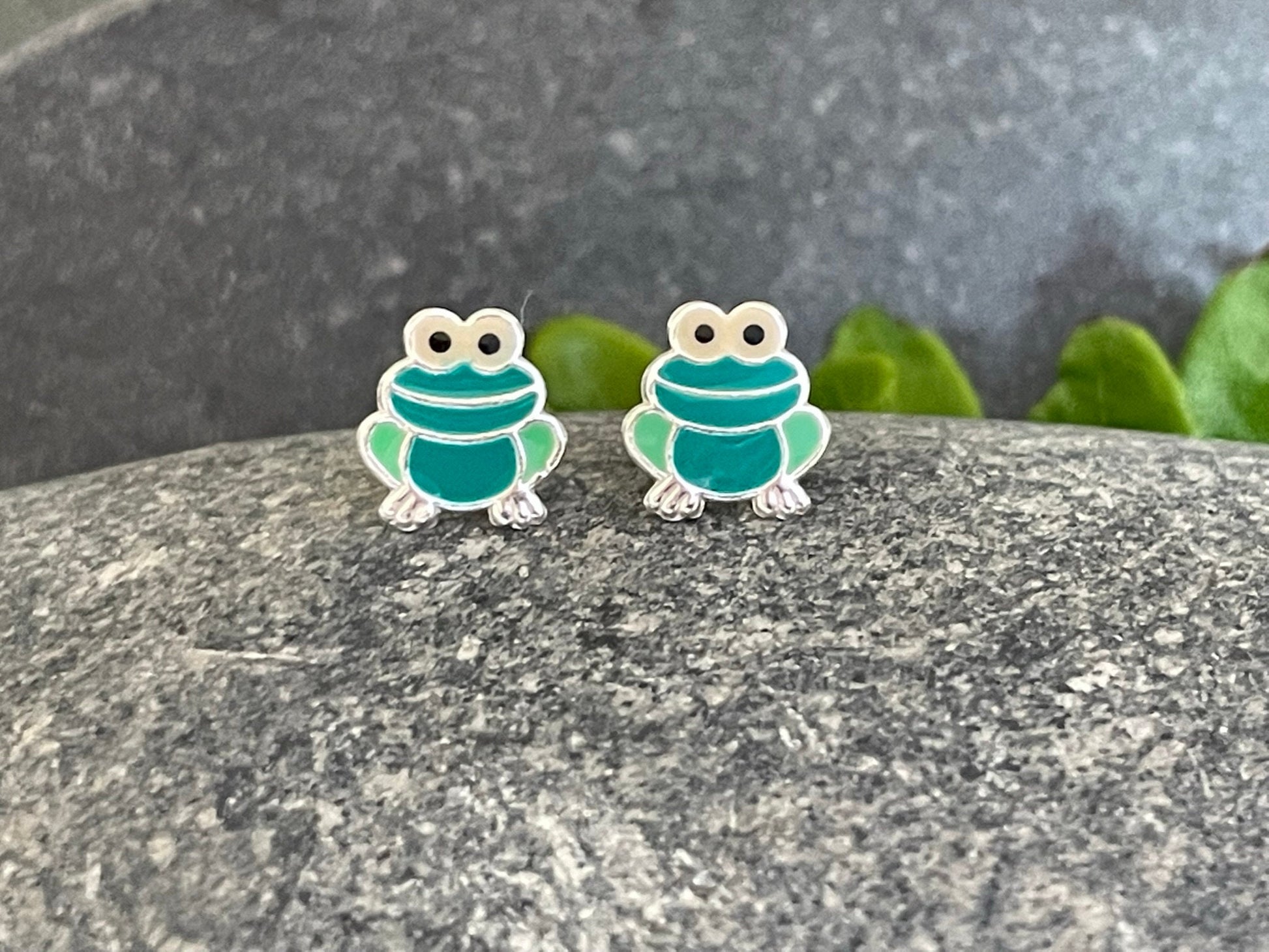Frog - 925 Sterling Silver Colourful Stud Earrings Boxed