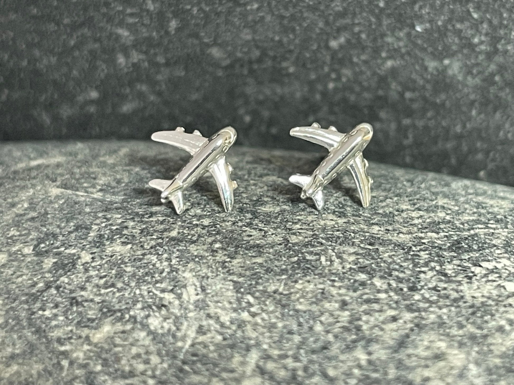 Aircraft - 925 Sterling Silver Plain Stud Earrings Boxed