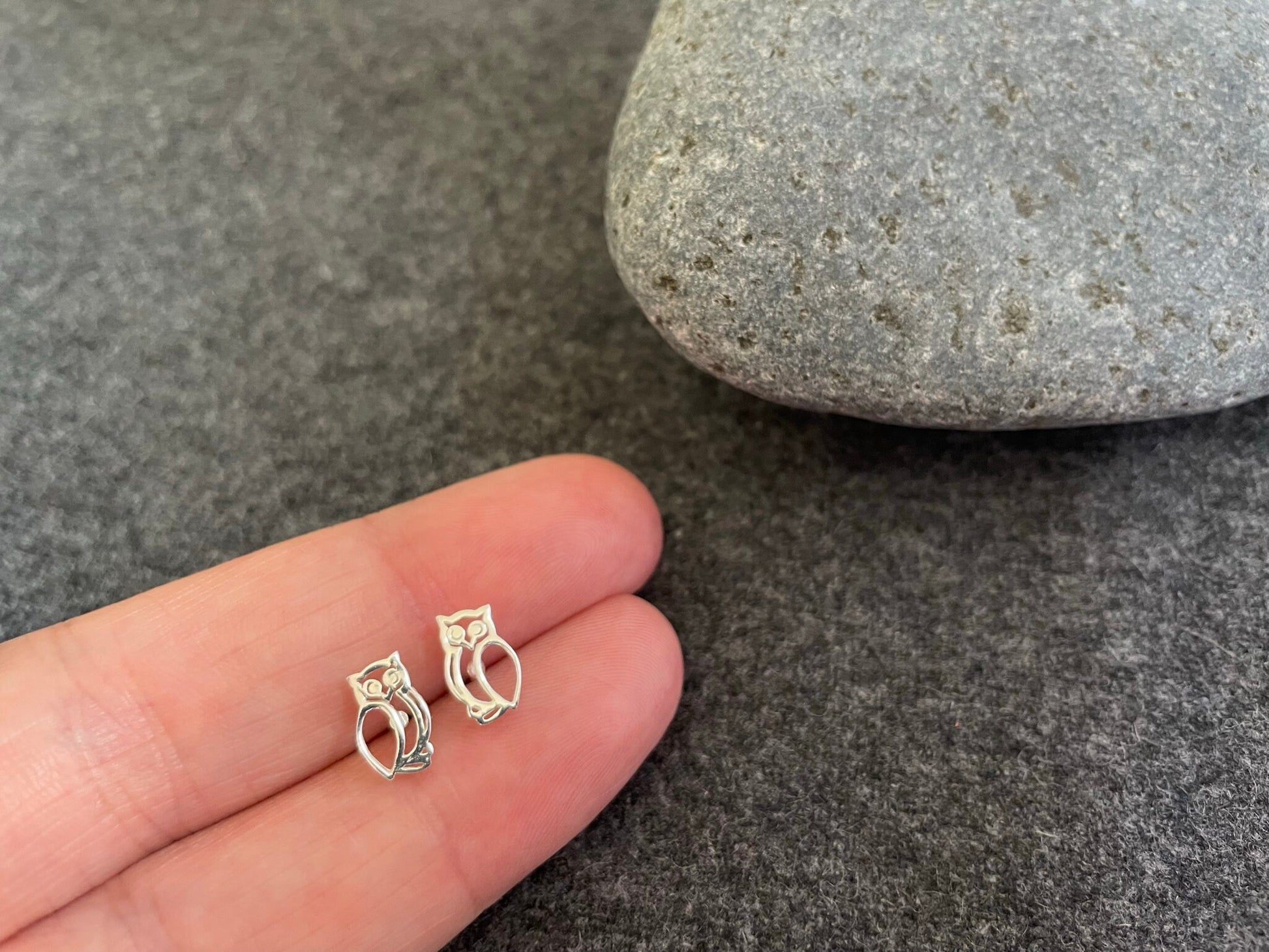 Owl - 925 Sterling Silver Plain Stud Earrings