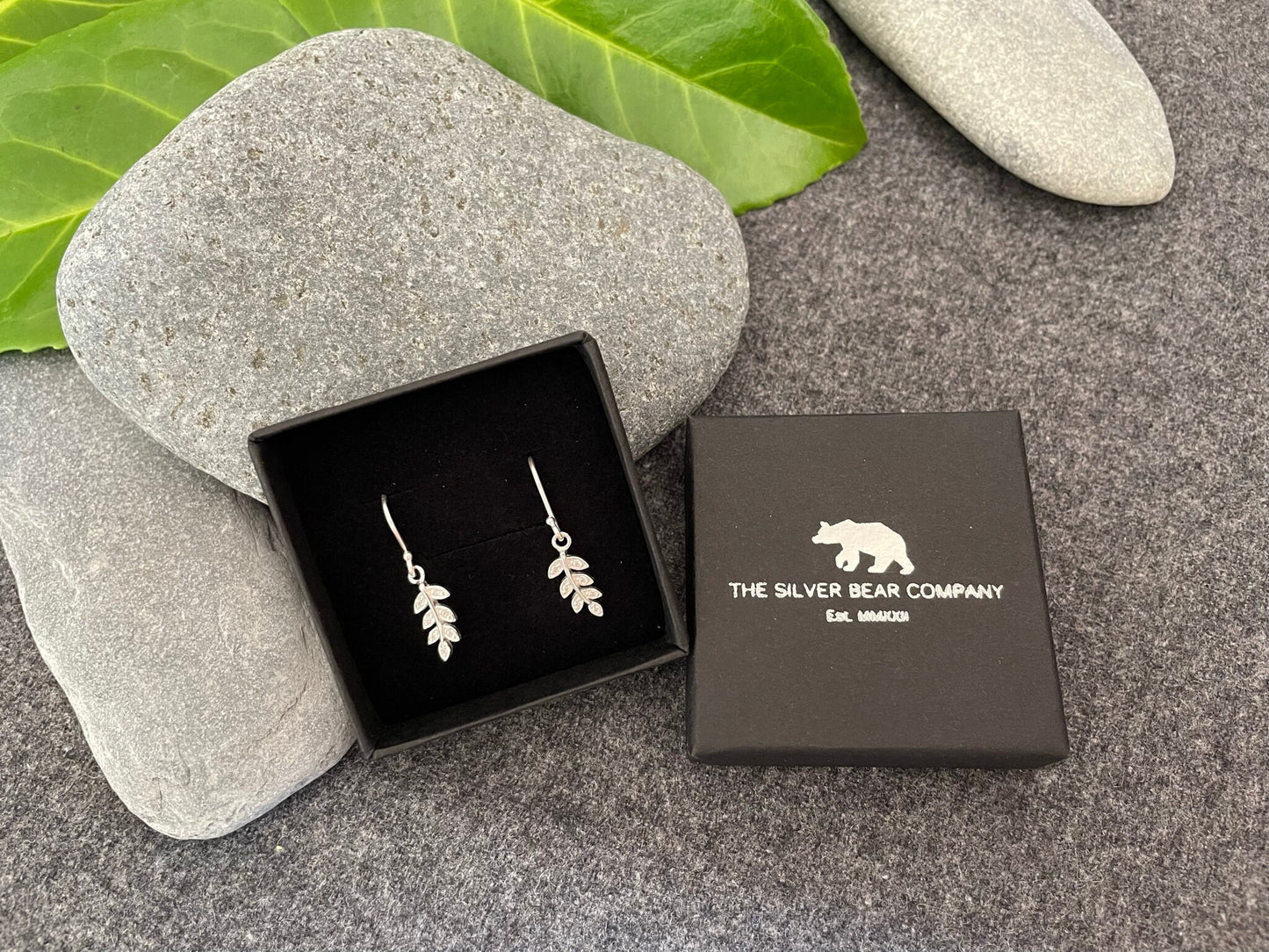 Olive Leaf Drop Earrings in 925 Sterling Silver with Cubic Zirconia