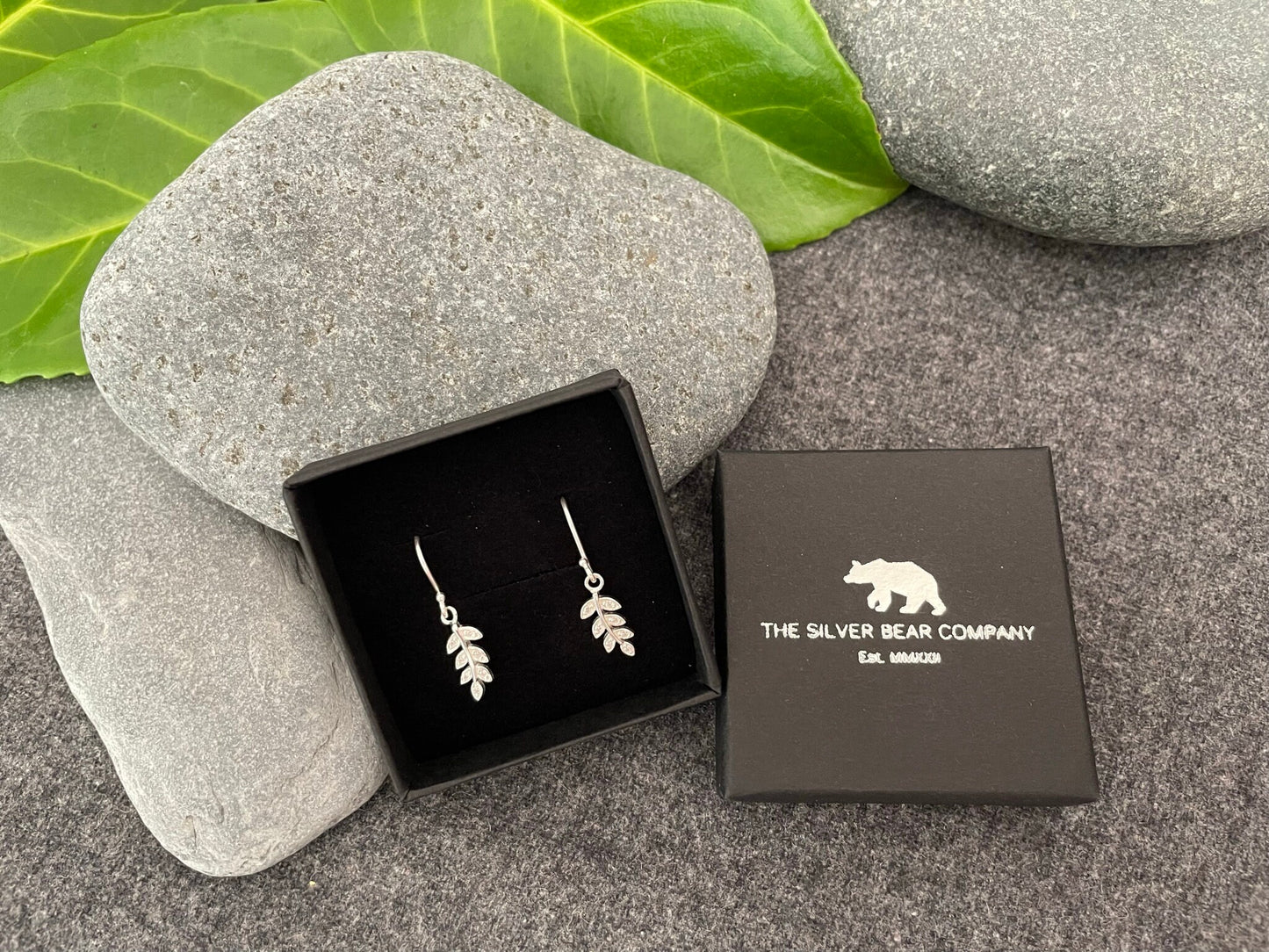 Olive Leaf Drop Earrings in 925 Sterling Silver with Cubic Zirconia