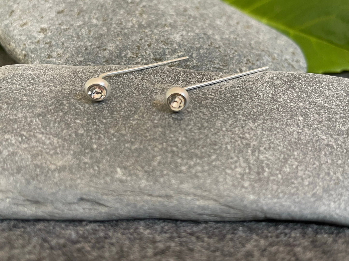 Round Drop Bar Earrings in 925 Sterling Silver with Crystals