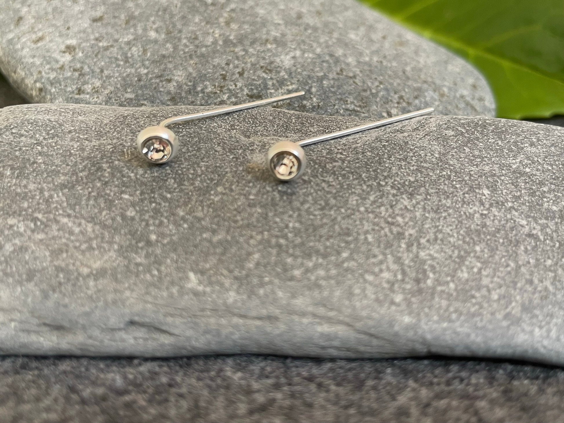 Round Drop Bar Earrings in 925 Sterling Silver with Crystals