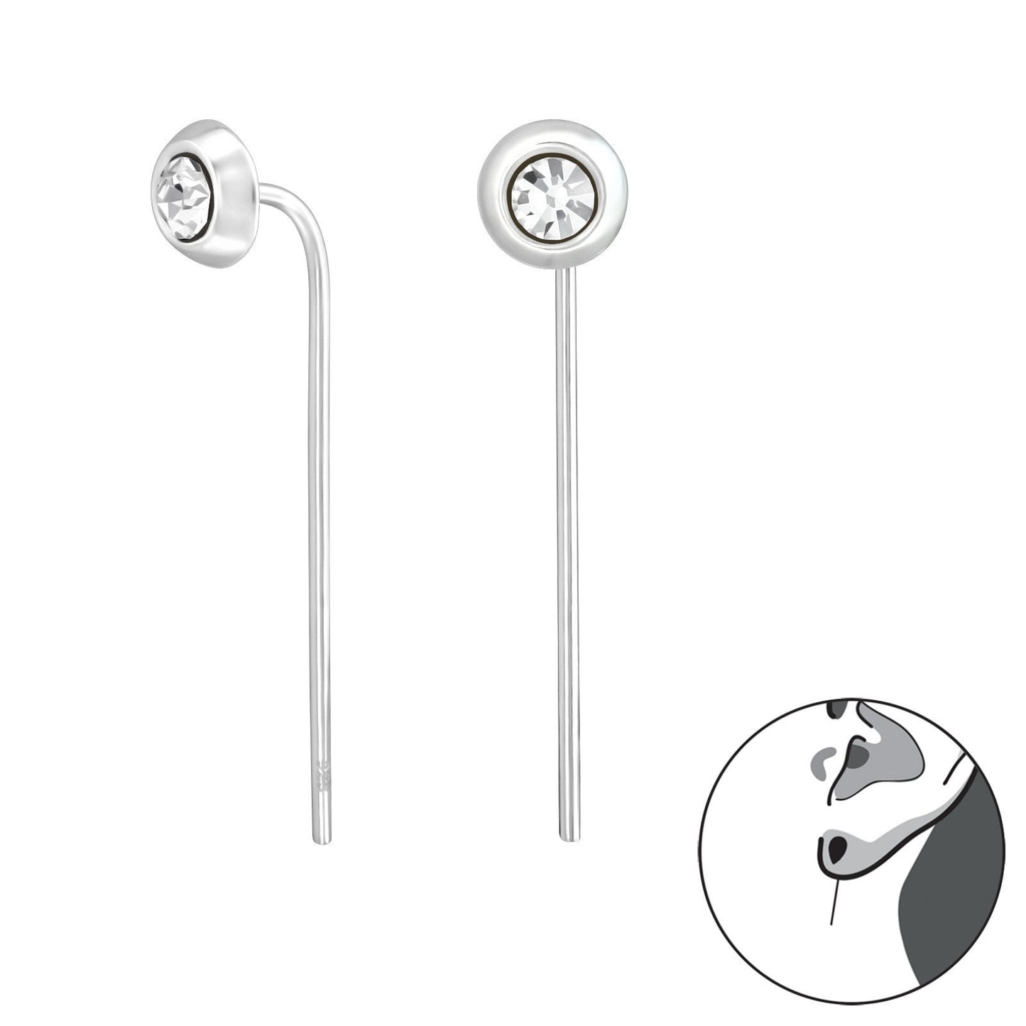 Round - 925 Sterling Silver Crystal Bar Drop Earrings