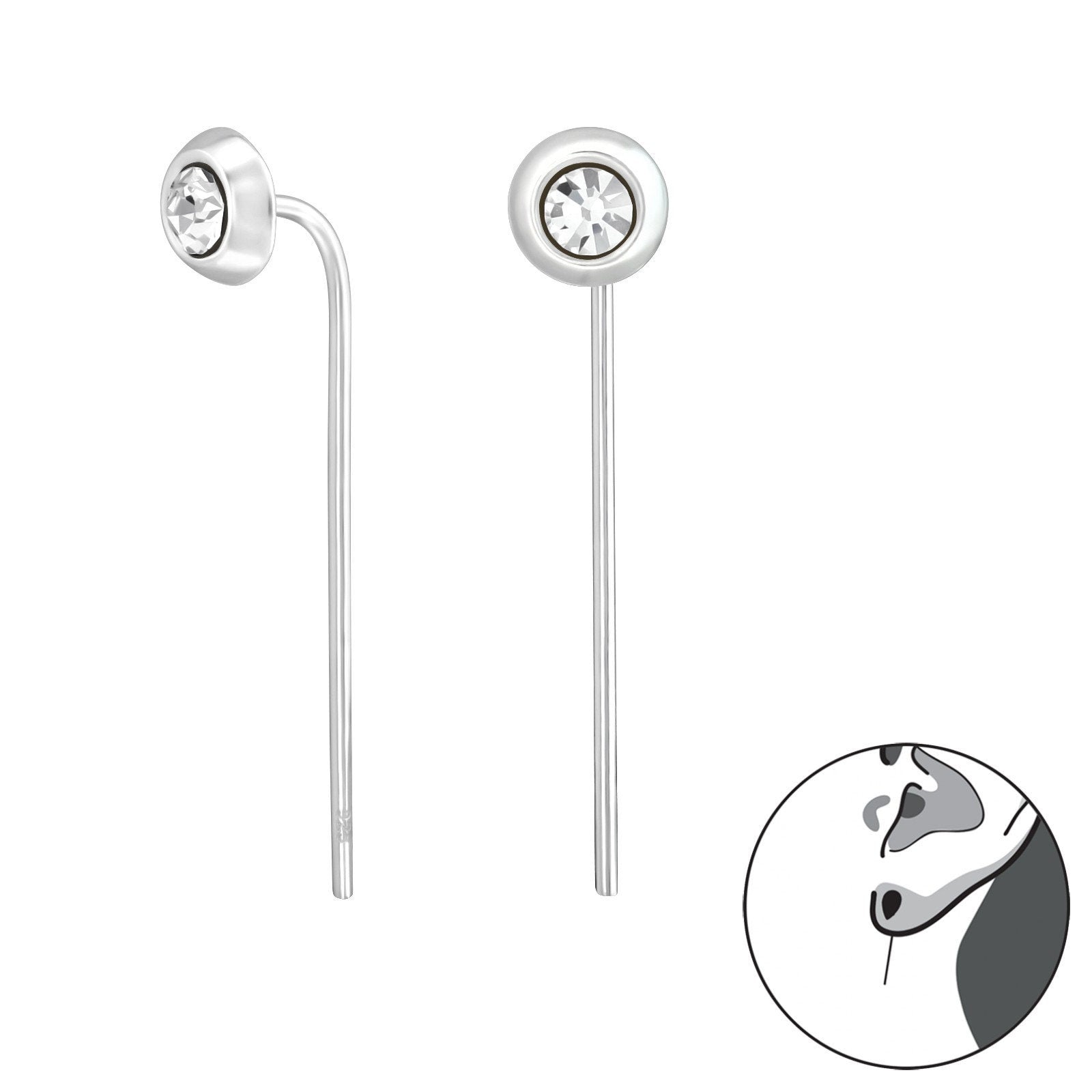 Round - 925 Sterling Silver Crystal Bar Drop Earrings