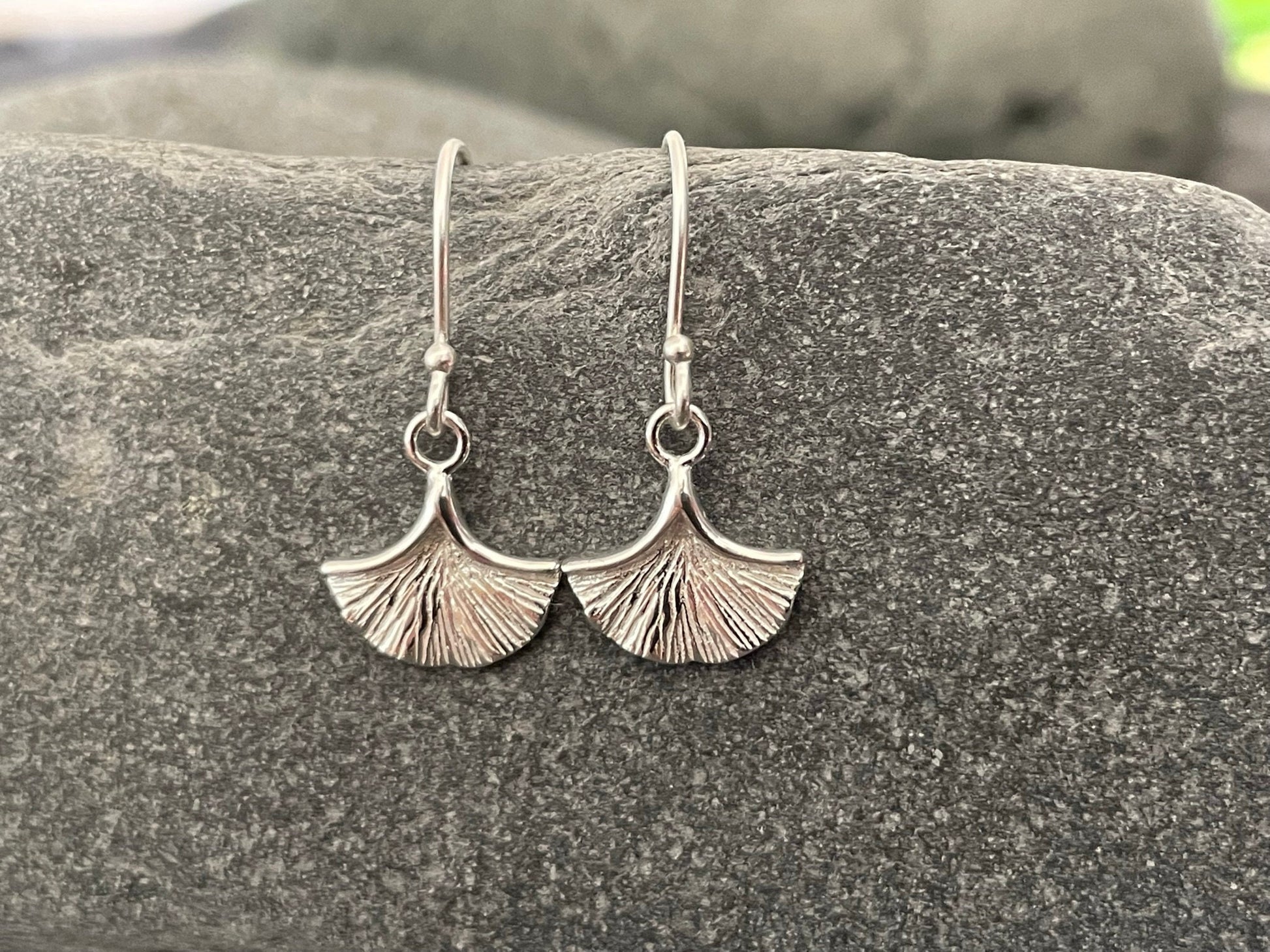 Ginkgo Leaf - 925 Sterling Sliver Dangle Drop Earrings Boxed - The Silver Bear Company