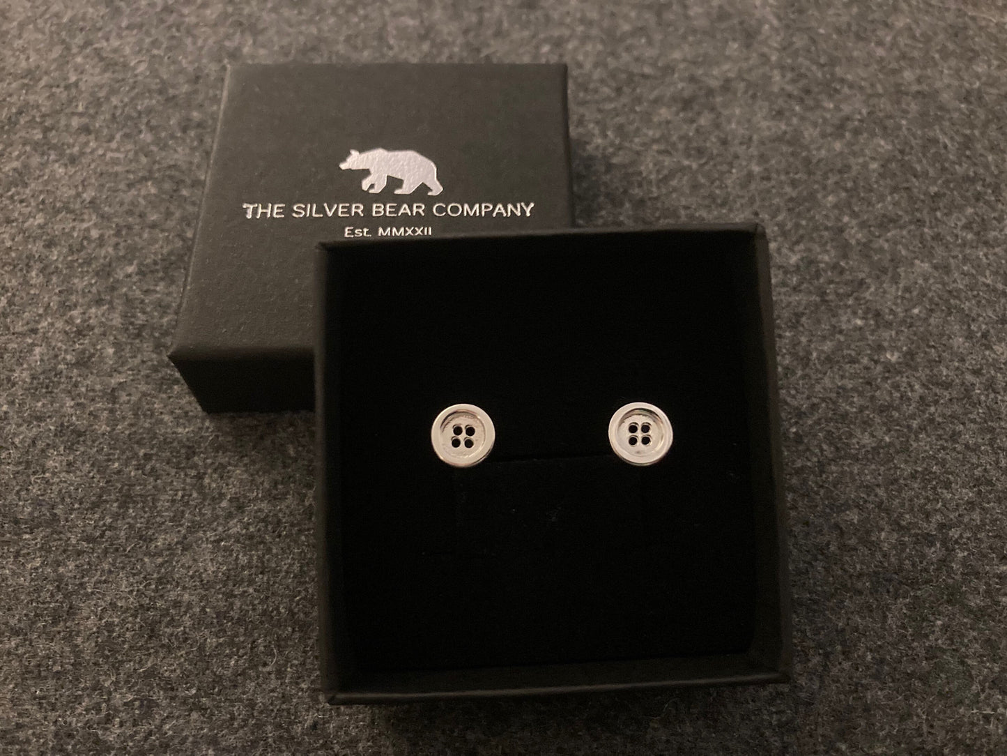 Button - 925 Sterling Silver Plain Stud Earrings - Boxed