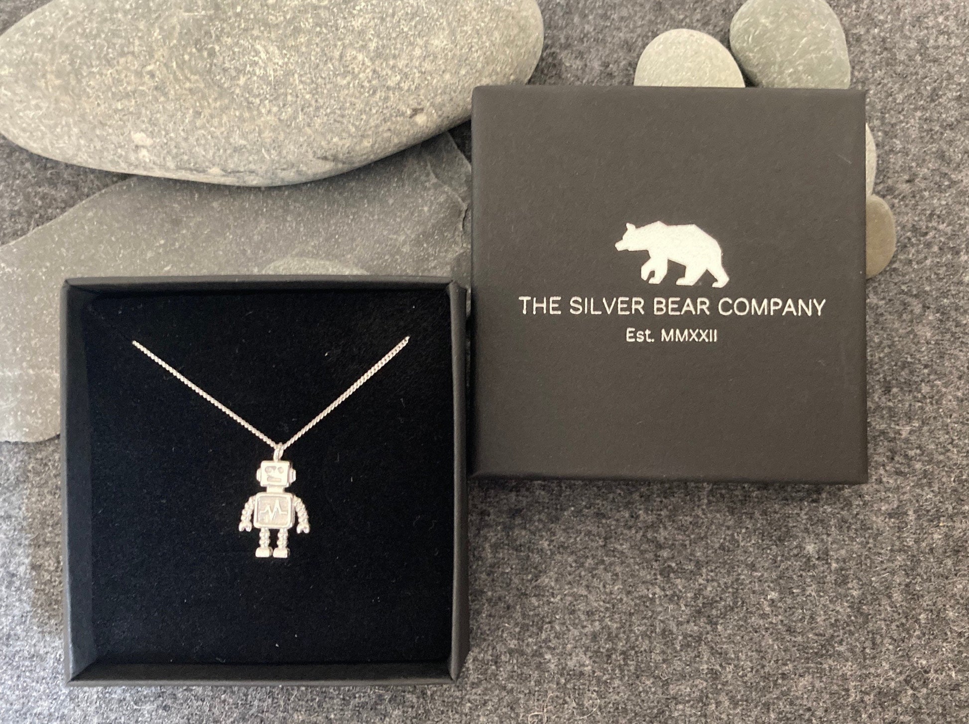 Robot - 925 Sterling Silver Plain Pendant Necklace Boxed