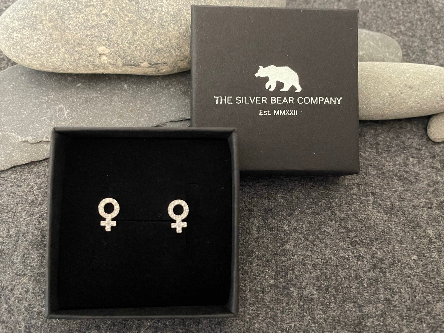 Female Symbol - 925 Sterling Silver Cubic Zirconia CZ Stud Earrings. Venus Boxed