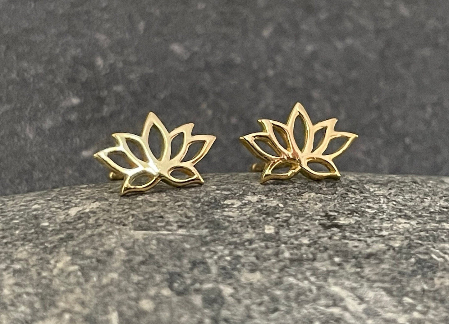 Lotus Flower (Gold) - 925 Sterling Silver Plain Stud Earrings