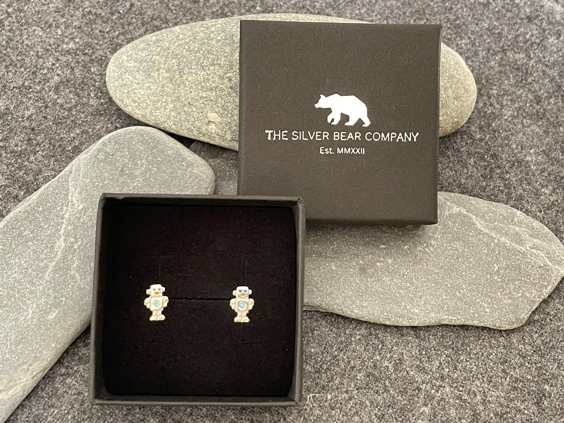 Robot Earrings in 925 Sterling Silver with Cubic Zirconia