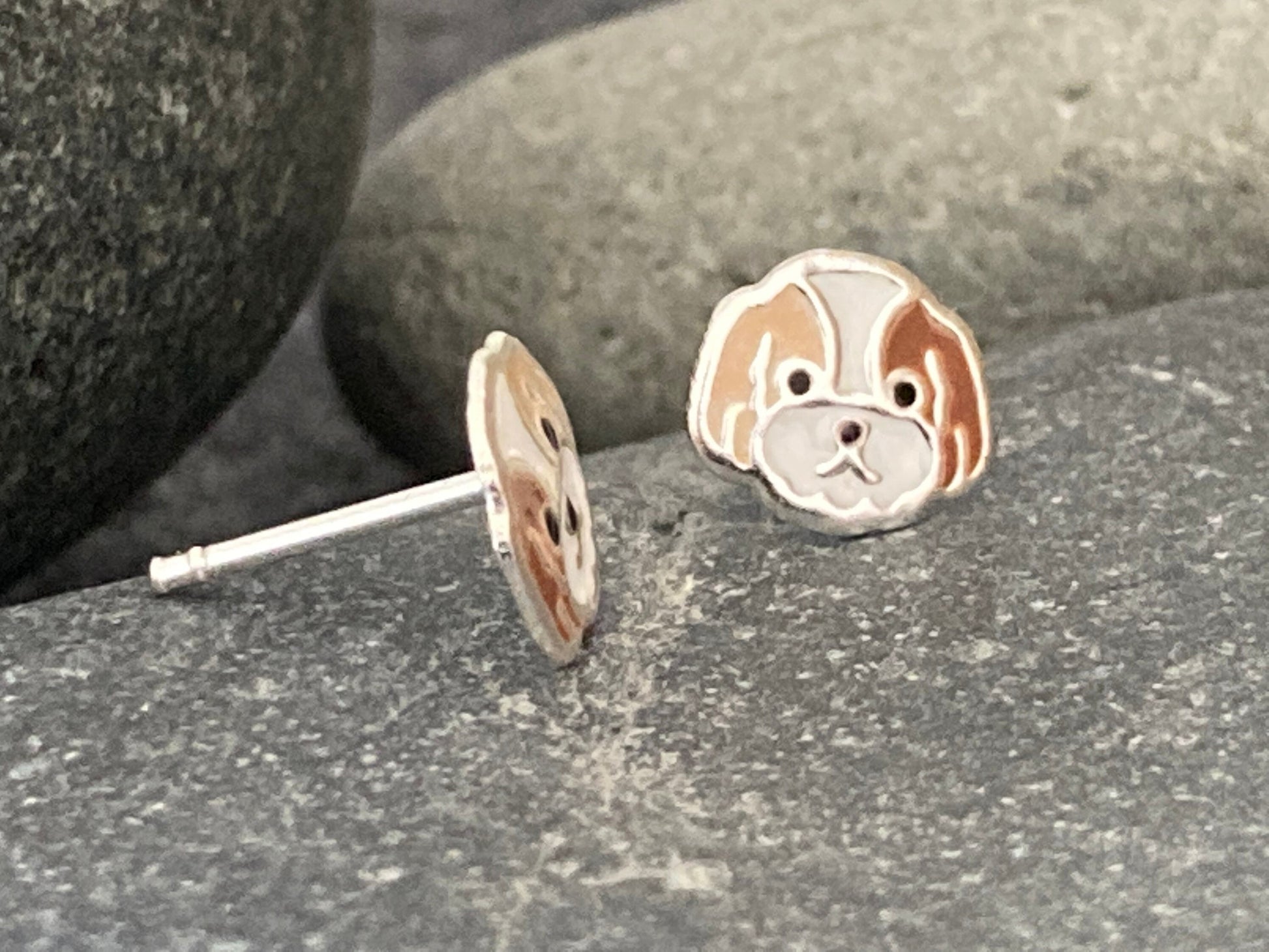 Cute Dog - 925 Sterling Silver Colourful Stud Earrings - Boxed - The Silver Bear Company