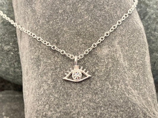 Evil Eye - 925 Sterling Silver Cubic Zirconia CZ Pendant Necklace Boxed