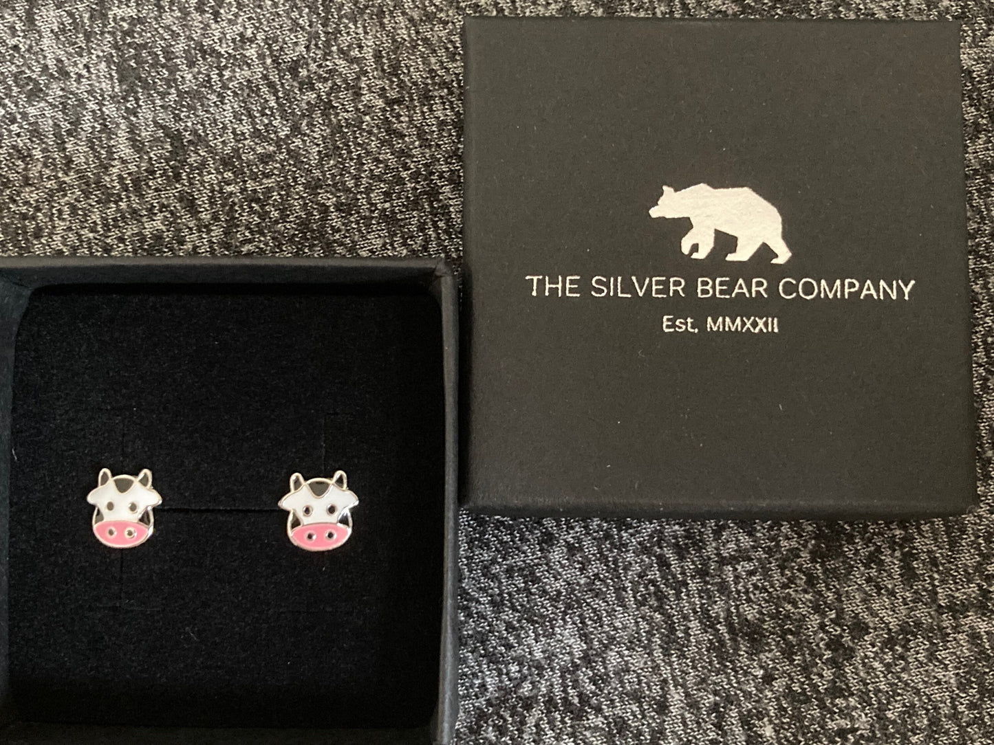 Dairy Cow - 925 Sterling Silver Colourful Stud Earrings Boxed - The Silver Bear Company