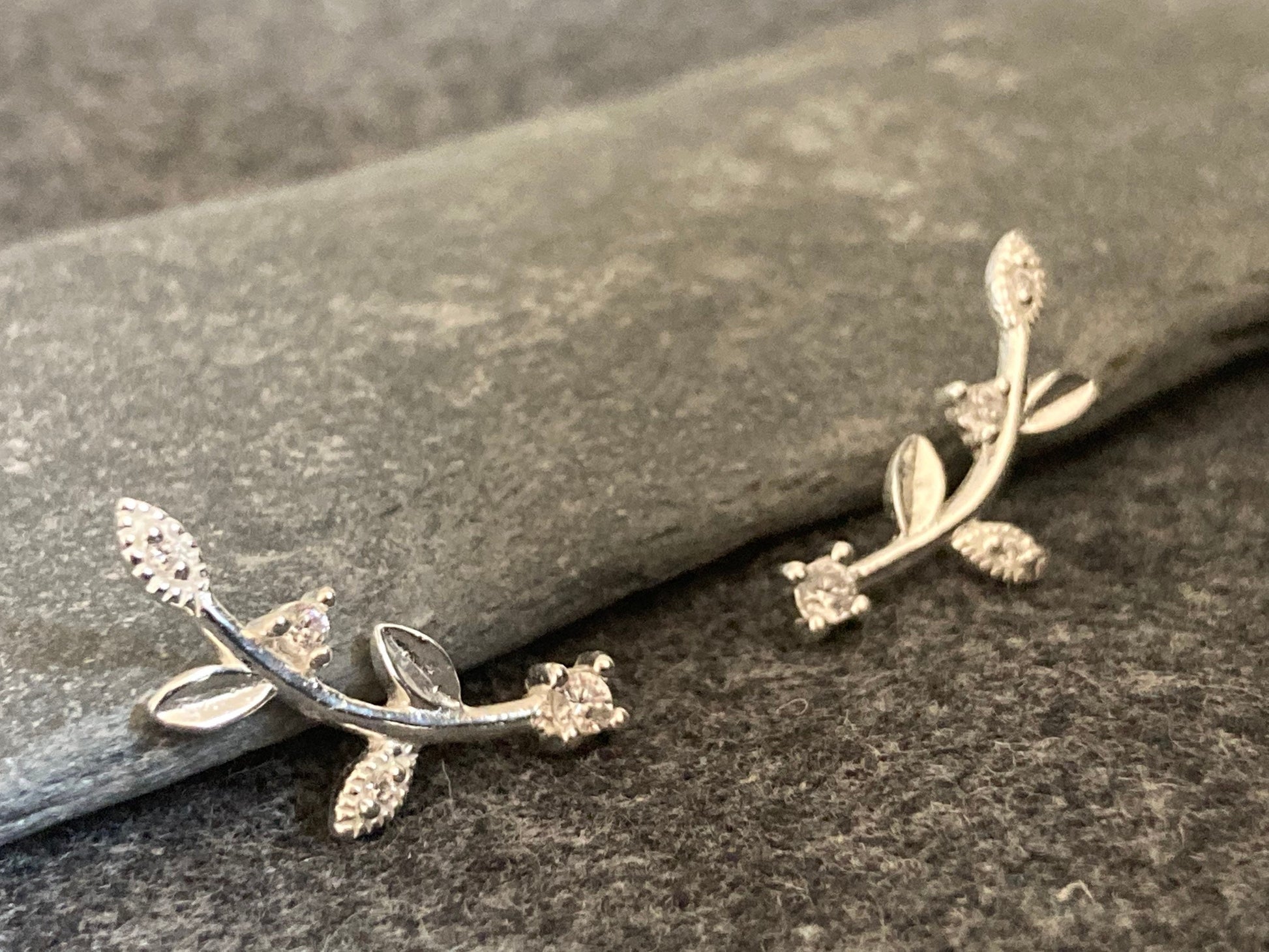 Floral Leaf Branch Earrings in 925 Sterling Silver with Cubic Zirconia