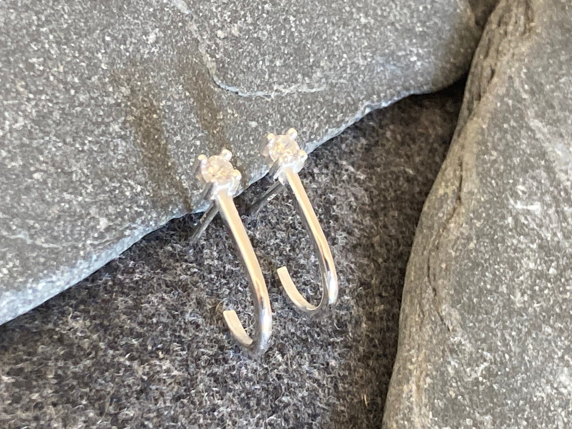 Half Hoop Earrings in 925 Sterling Silver with Cubic Zirconia