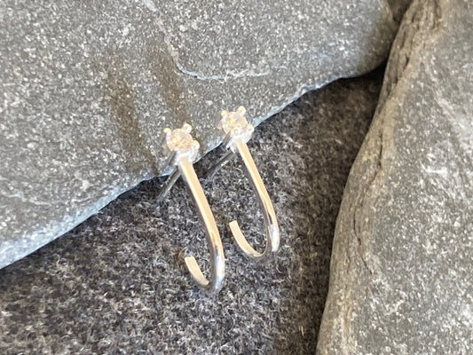 Sterling Silver CZ Half Hoop Earrings: Elegant Minimalist Design