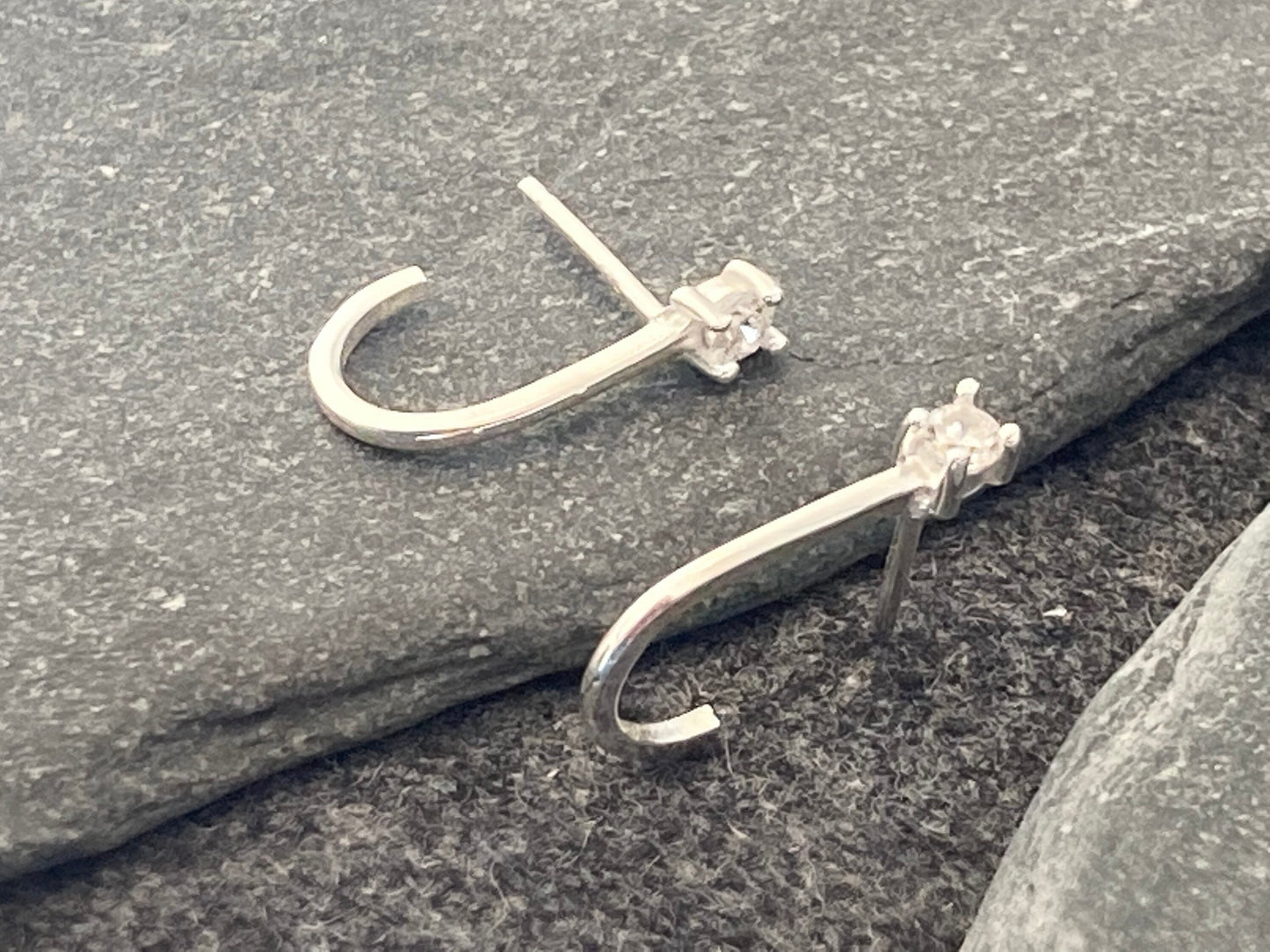 Sterling Silver CZ Half Hoop Earrings: Elegant Minimalist Design