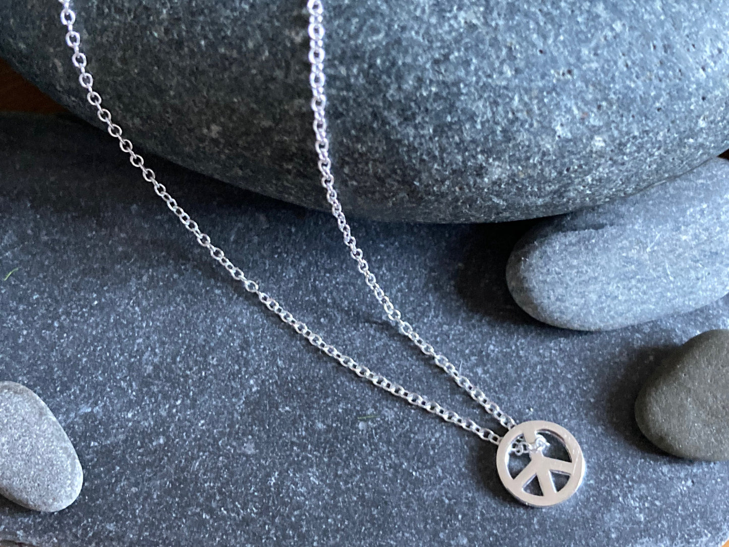 Peace Symbol - 925 Sterling Silver Plain Necklace Boxed