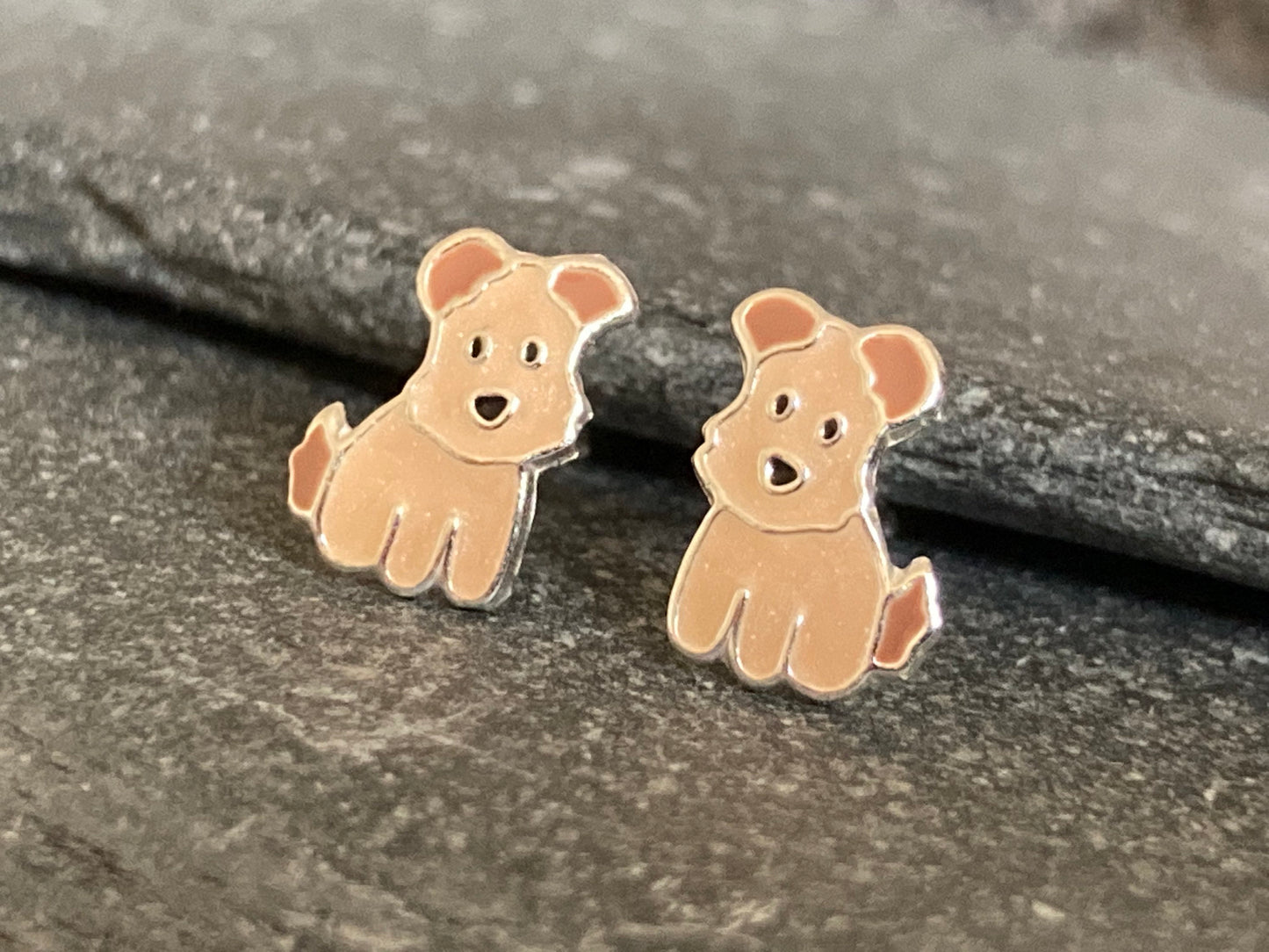 Puppy Dog - 925 Sterling Silver Colourful Stud Earrings - The Silver Bear Company