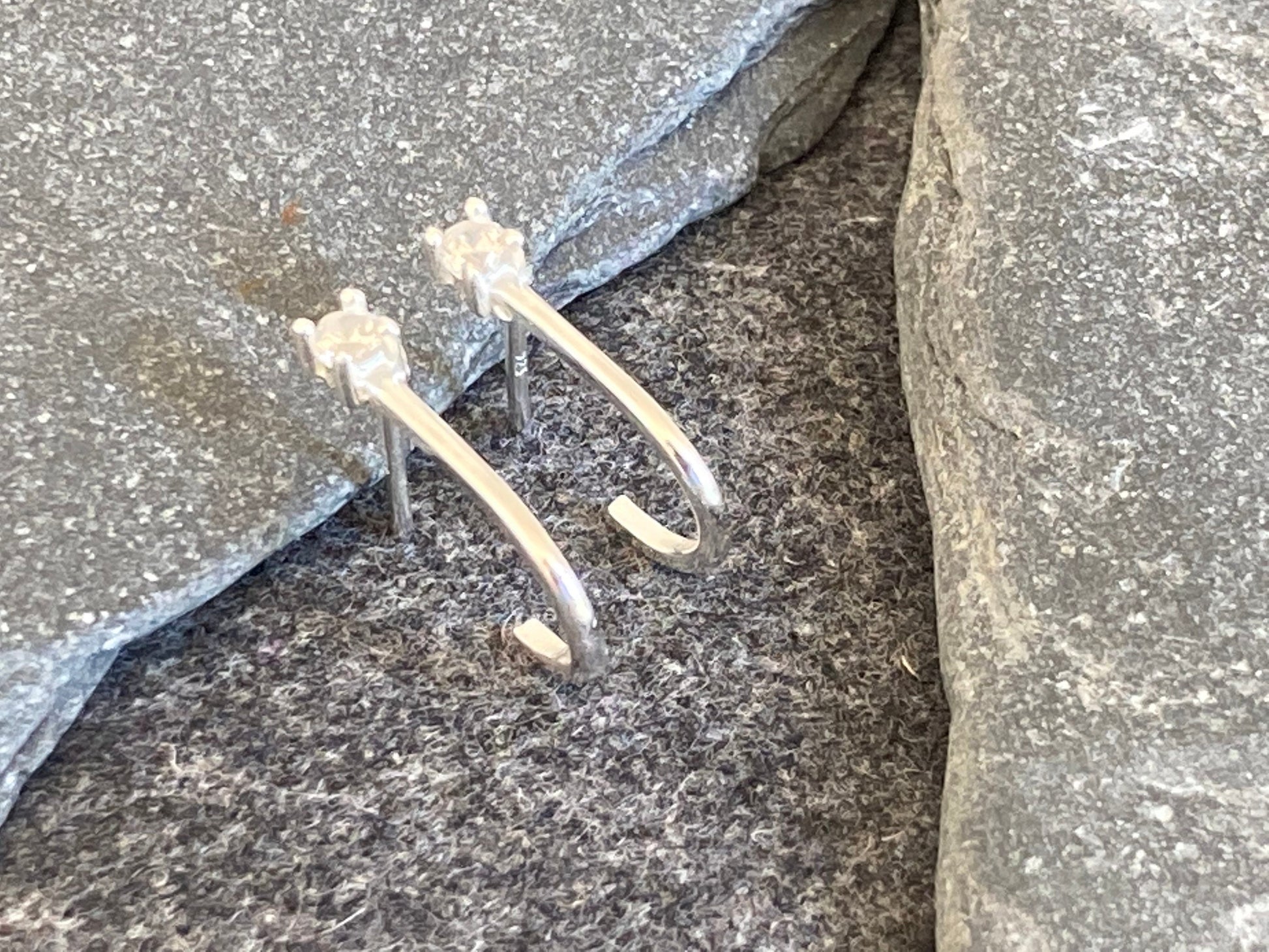 Half Hoop Earrings in 925 Sterling Silver with Cubic Zirconia