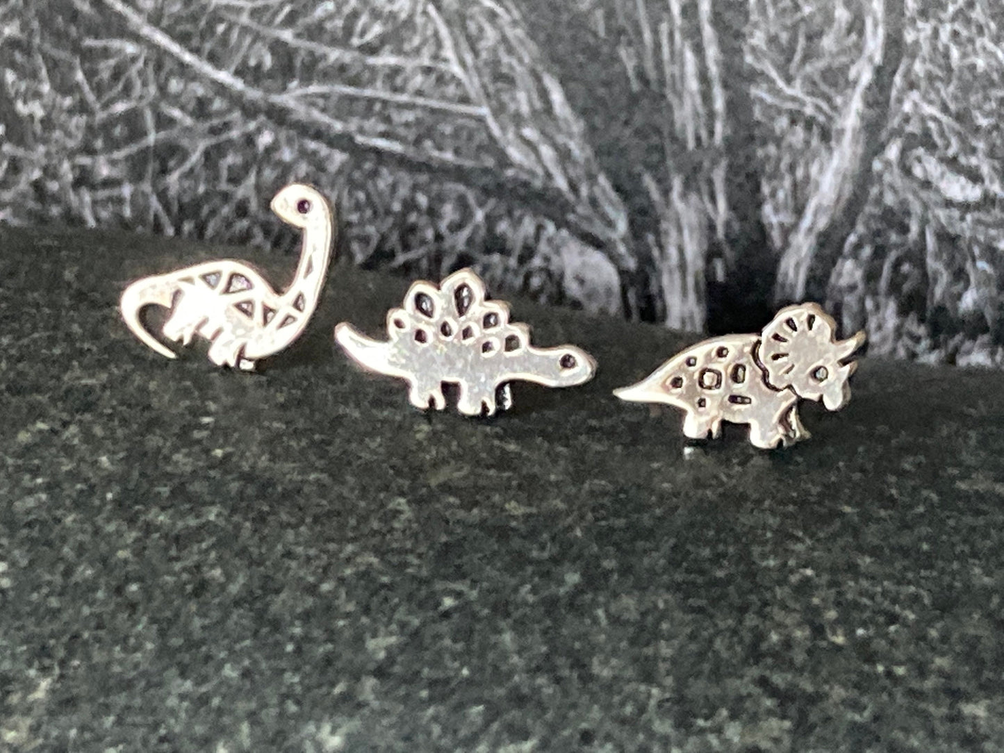 Dinosaur Triceratops - 925 Sterling Silver Stud Earrings - Boxed
