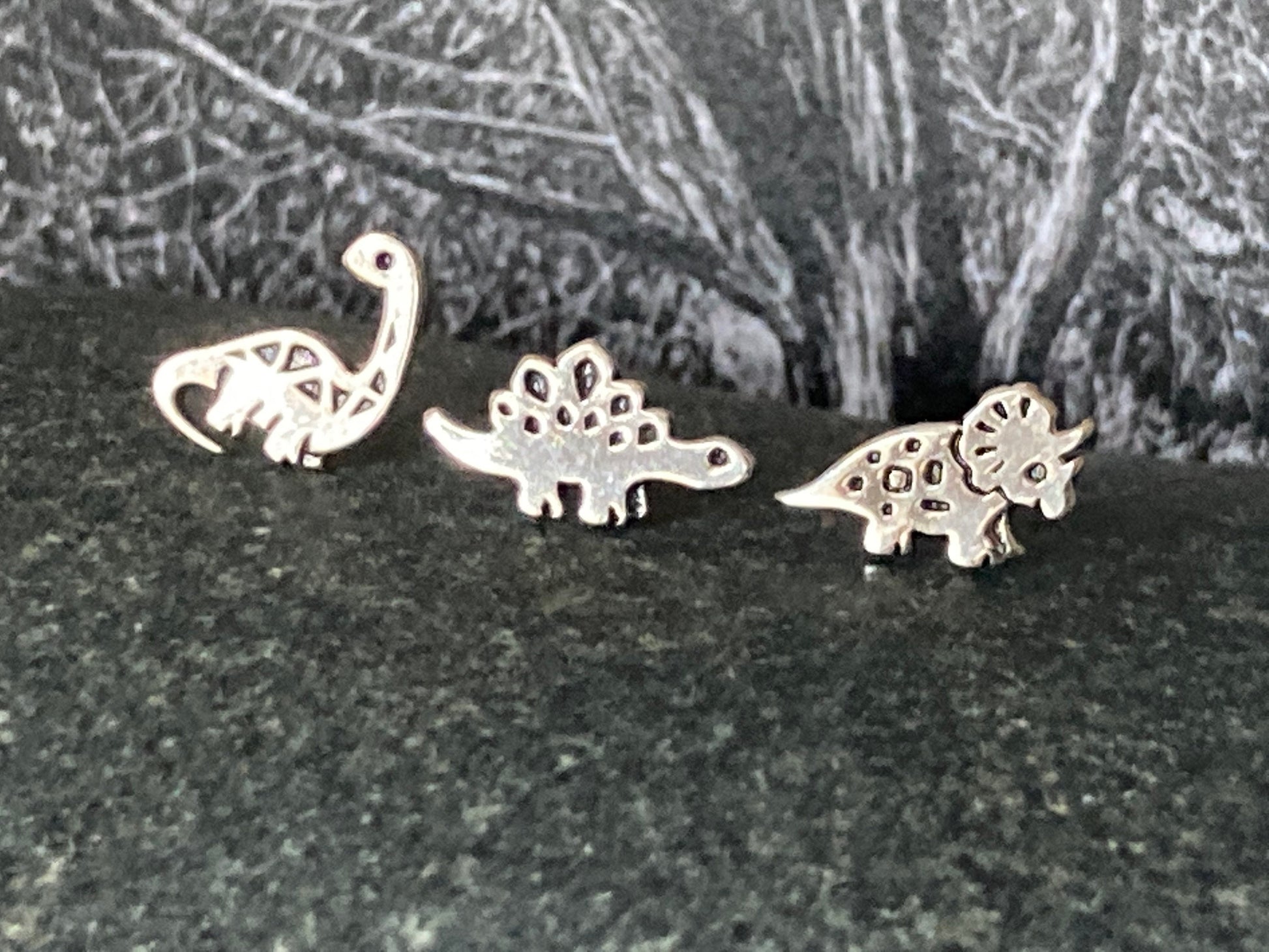 Dinosaur Stegosaurus Earrings in 925 Sterling Silver