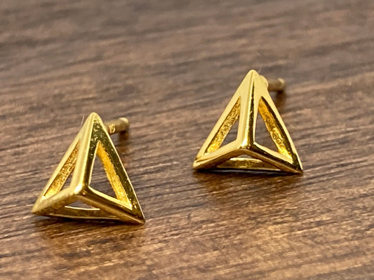 Triangle Pyramid Frame - 925 Sterling Silver 14ct Gold Plated Geometric Stud Earrings Boxed