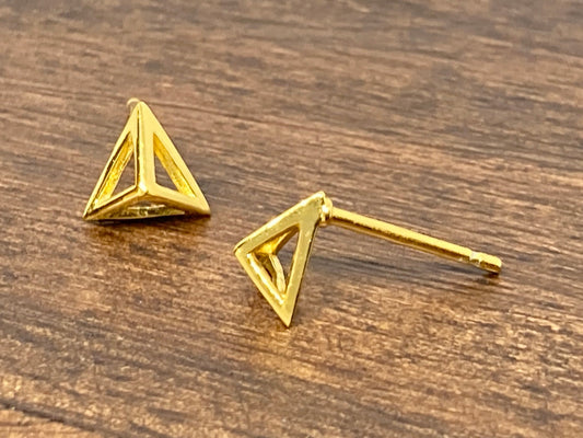 Triangle Pyramid Frame - 925 Sterling Silver 14ct Gold Plated Geometric Stud Earrings Boxed