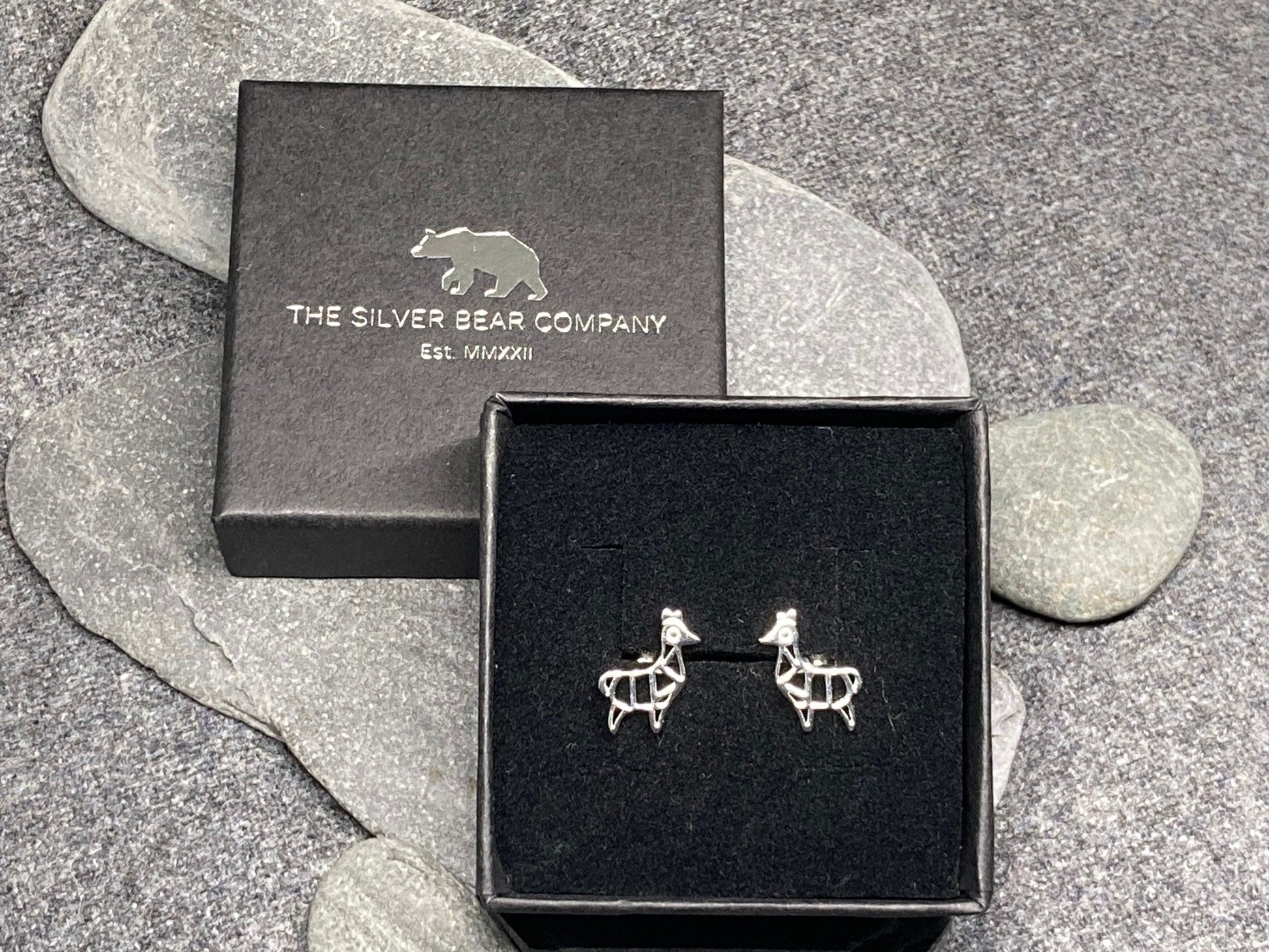Llama - 925 Sterling Silver Plain Stud Earrings
