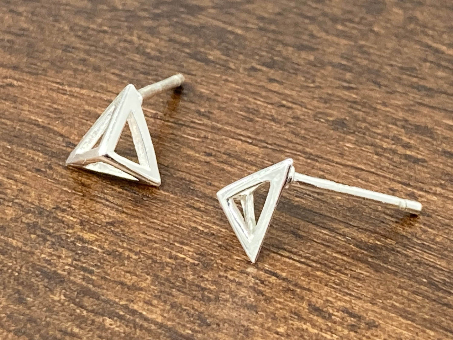 Triangle Pyramid Frame - 925 Sterling Silver Geometric Stud Earrings Boxed