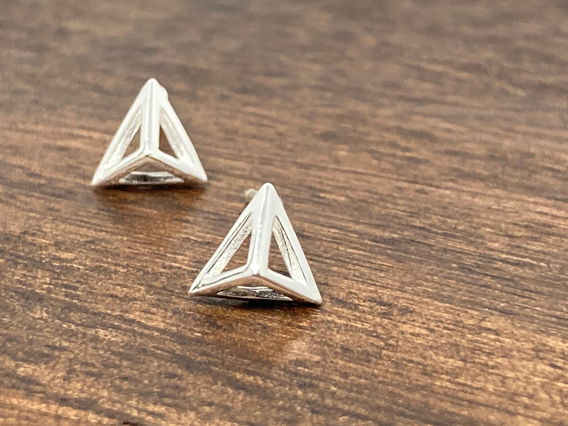 Triangle Pyramid Frame - 925 Sterling Silver Geometric Stud Earrings Boxed