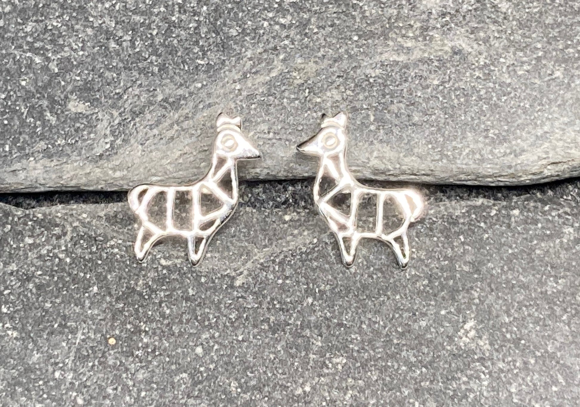 Llama - 925 Sterling Silver Plain Stud Earrings