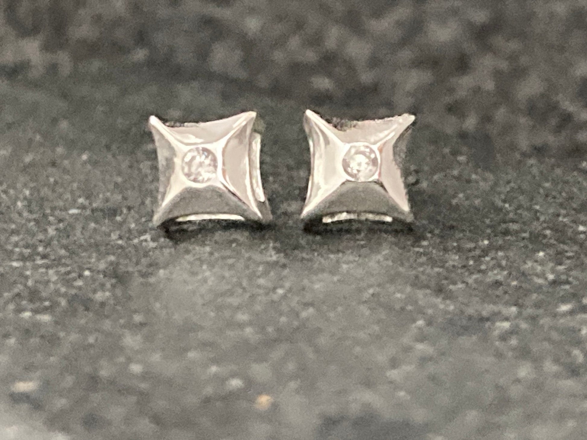 Square Cushion - 925 Sterling Silver Cubic Zirconia CZ Stud Earrings with raised gallery