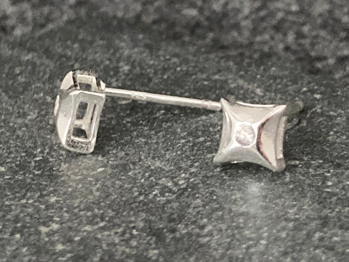 Square Cushion - 925 Sterling Silver Cubic Zirconia CZ Stud Earrings with raised gallery