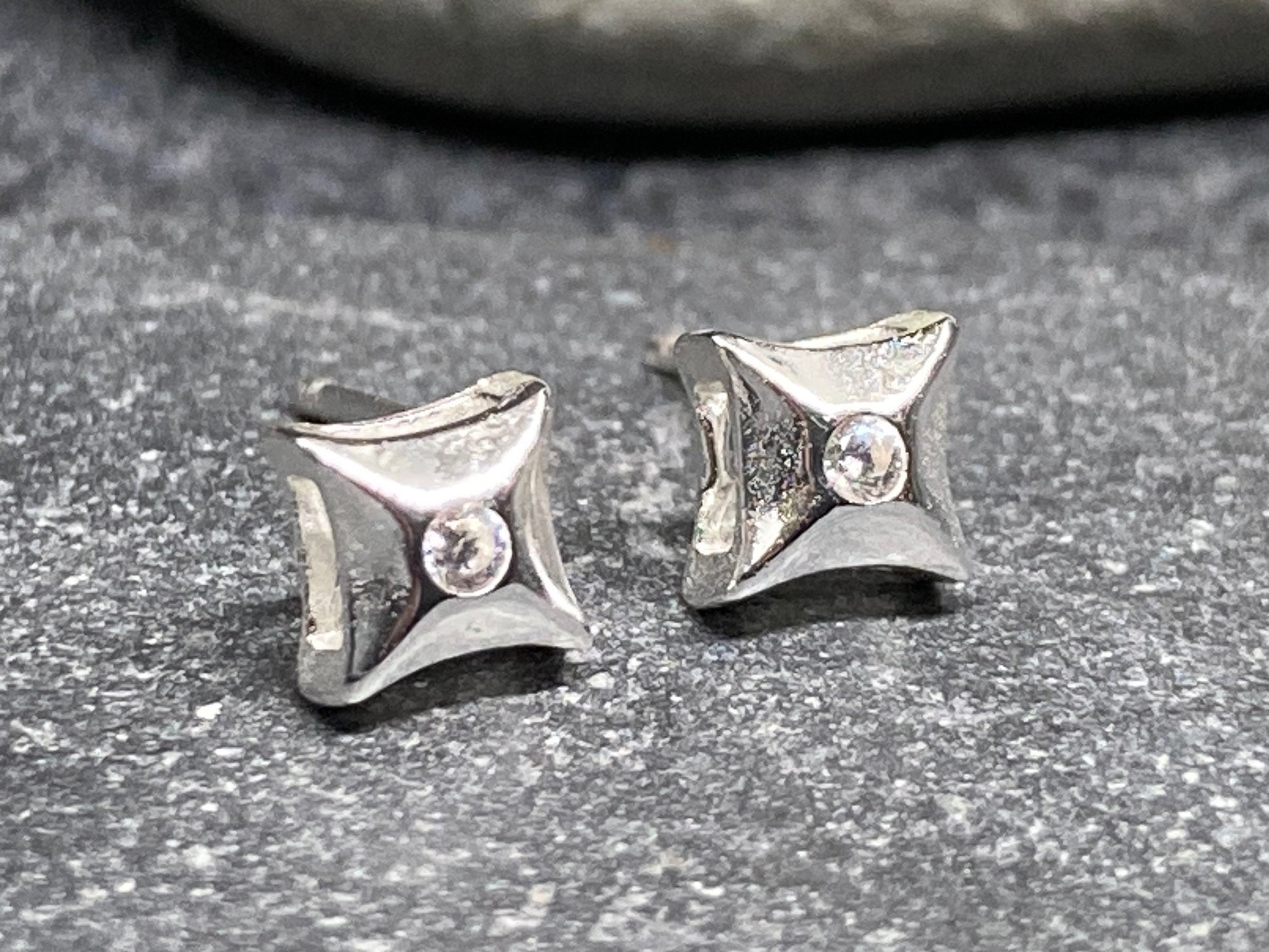 Square Stud Earrings in 925 Sterling Silver with Cubic Zirconia