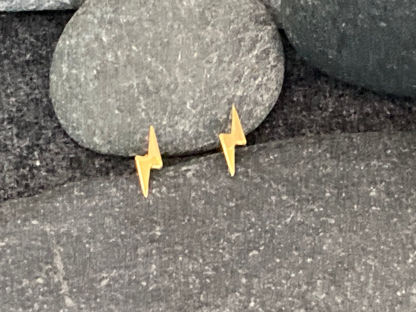 Lightning Bolt (small) - 925 Sterling Silver 14ct Gold Plated Plain Stud Earrings