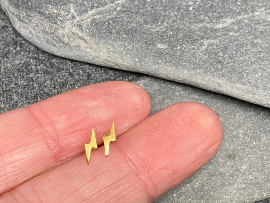 Lightning Bolt (small) - 925 Sterling Silver 14ct Gold Plated Plain Stud Earrings