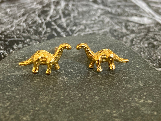 Dinosaur Brontosaurus - 14ct Gold Plated 925 Sterling Silver Stud Earrings - Boxed
